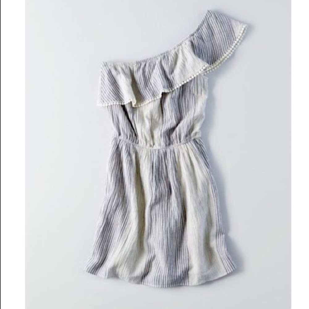 American Eagle One-Shoulder Blue and White Striped Dress XXS